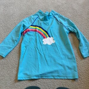 Mini Boden Blue Rashguard with Vibrant Rainbow